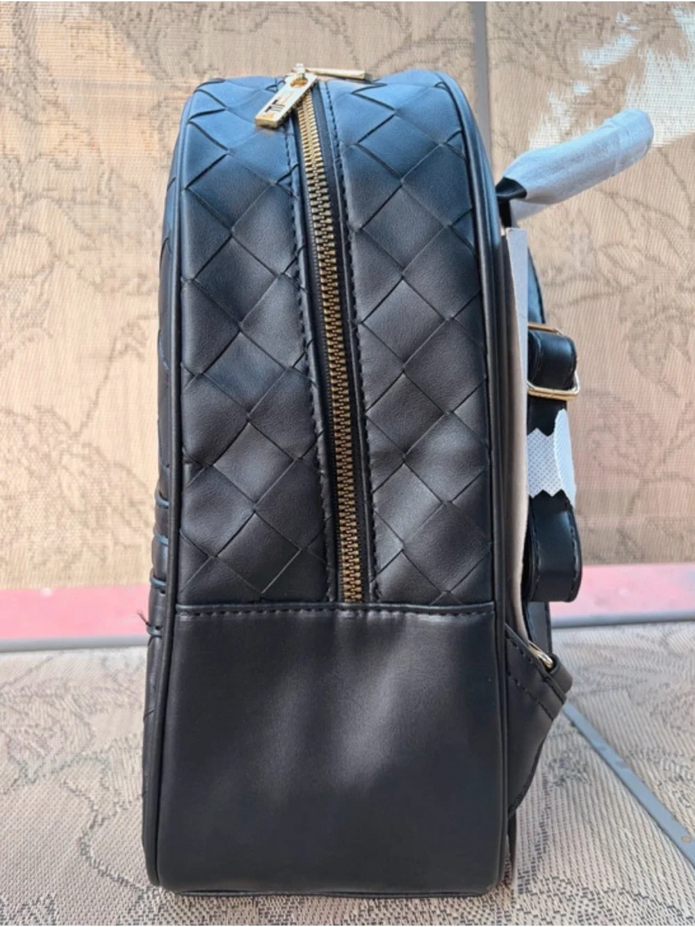 London Fog Black Quilted Backpack with Gold Hardware